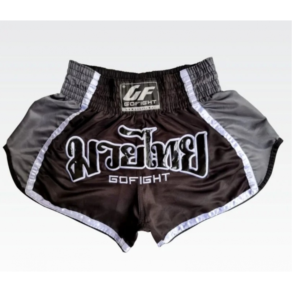 Shorts de Muay Thai Estilo Tailandês Go Fight  Preto/Grafite