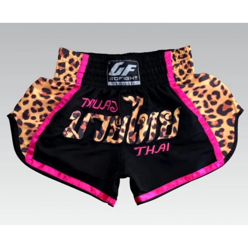 Shorts de Muay Thai Estilo Tailandês Go Fight Pink Phanter