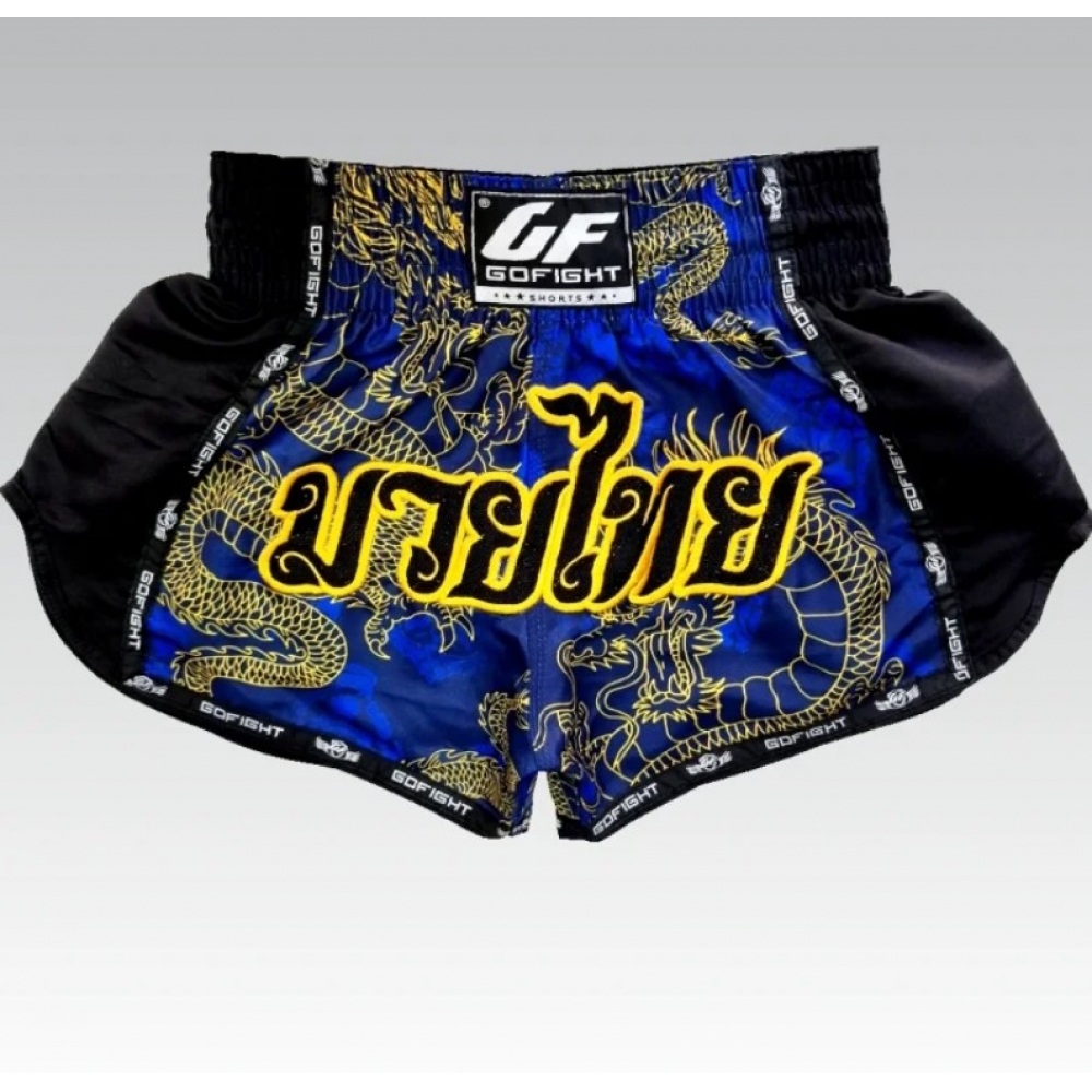 Shorts de Muay Thai Estilo Tailandês Go Fight Gold Dragon Top Séries