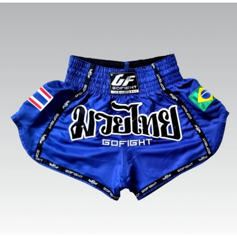 Shorts de Muay Thai Estilo Tailandês Go Fight Flag Royal