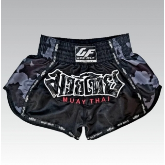 Shorts de Muay Thai Estilo Tailandês Go Fight Camuflado Black
