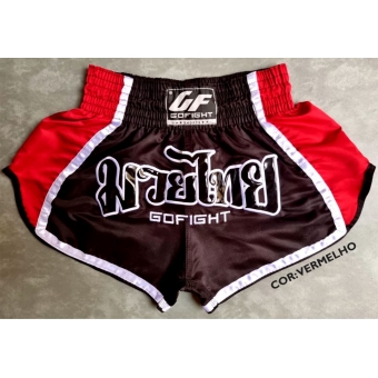 Shorts de Muay Thai Estilo Tailandês Go Fight  Preto/Vermelho