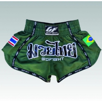 Shorts de Muay Thai Estilo Tailandês Go Fight Flag Verde Militar