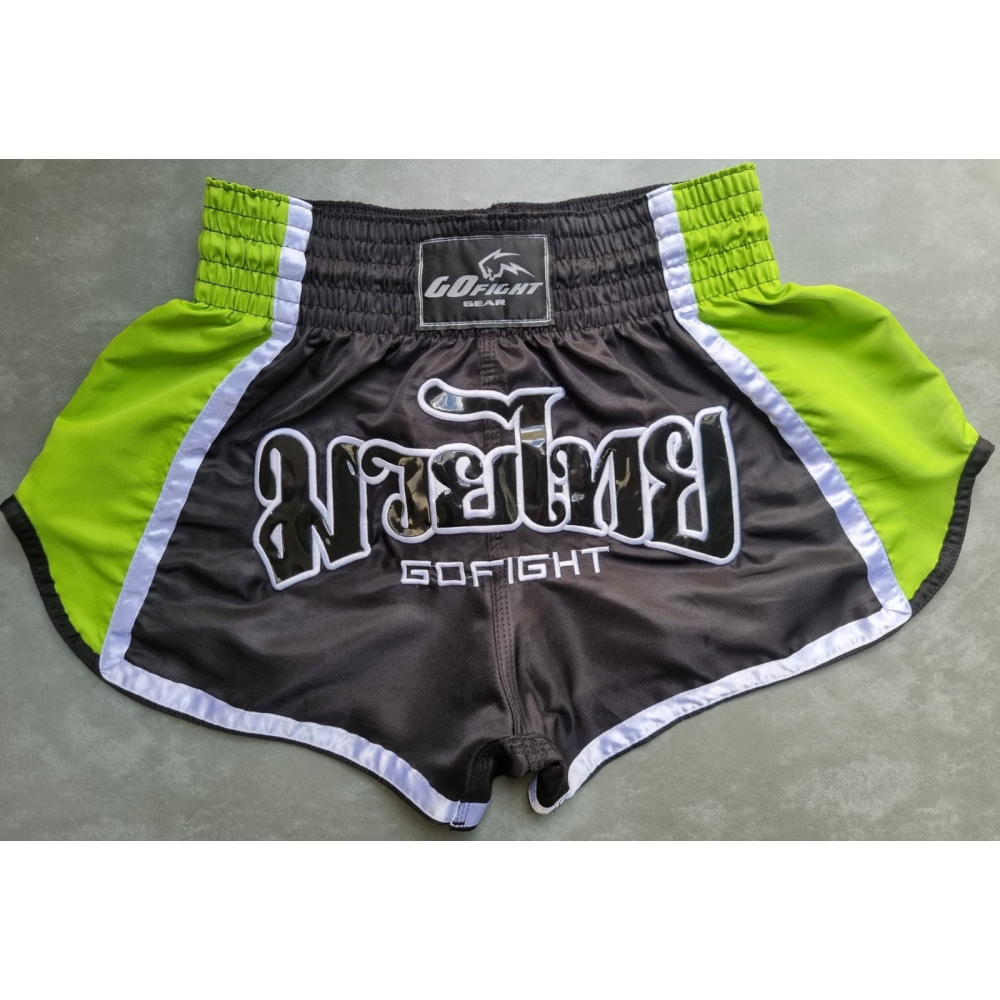 Shorts de Muay Thai Estilo Tailandês Go Fight Basic Preto/Verde