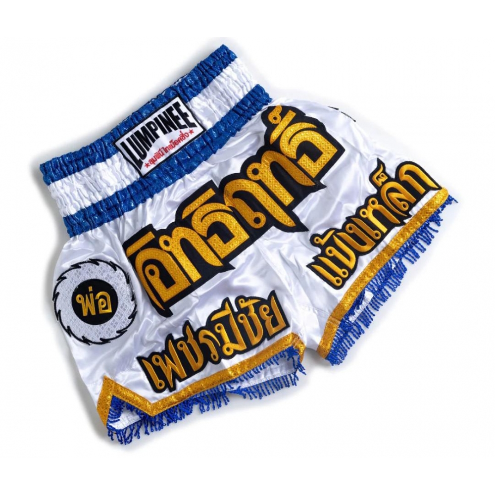Shorts de Muay Thai  Lumpinee Original Tailândes Branco/Azul
