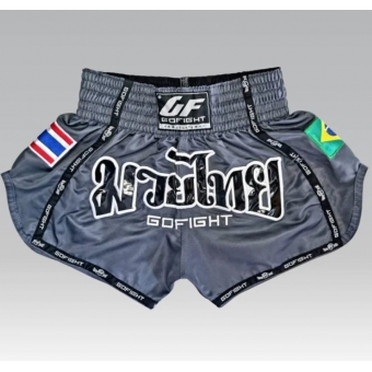 Shorts de Muay Thai Estilo Tailandês Go Fight Flag Grafite