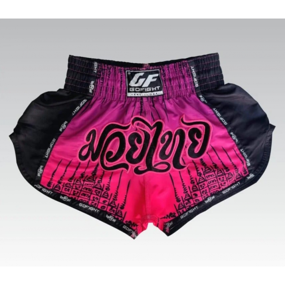 Shorts de Muay Thai Estilo Tailandês Go Fight Sak Pink Degrade