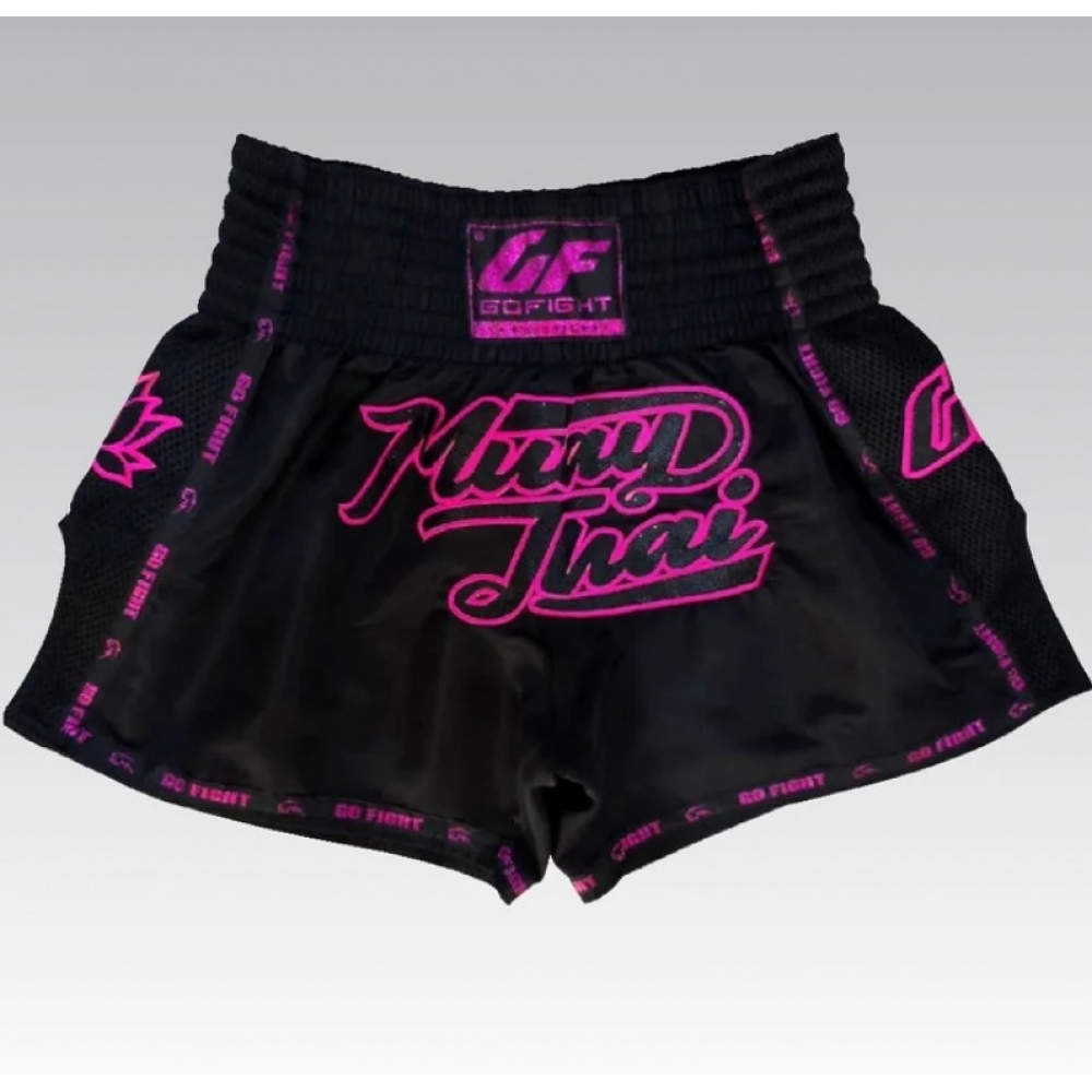 Shorts de Muay Thai Estilo Tailandês Go Fight Pink Symbol Top Séries
